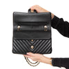 Chanel Black Chevron Leather  Medium Classic Double Flap Bag
