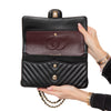 Chanel Black Chevron Leather  Medium Classic Double Flap Bag