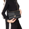 Chanel Black Chevron Leather  Medium Classic Double Flap Bag