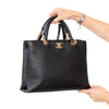 Chanel Black Chevron Statement Shopping Tote Leather Bag