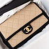 Chanel Two Tone Beige And Black Leather Graphic Flap Bag