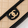 Chanel Two Tone Beige And Black Leather Graphic Flap Bag