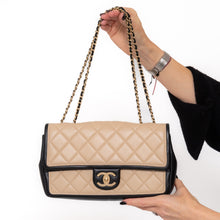  Chanel Two Tone Beige And Black Leather Graphic Flap Bag