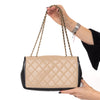 Chanel Two Tone Beige And Black Leather Graphic Flap Bag