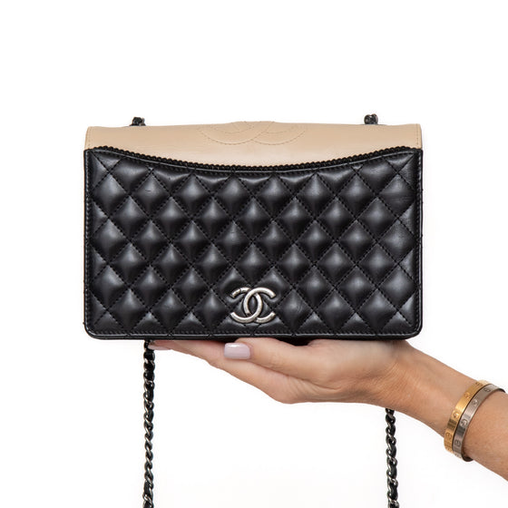 Chanel Quilted Ballerina Black And Cream Leather Flap  Bag