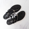 Chanel Diamante And Black Leather Thong Sandals
