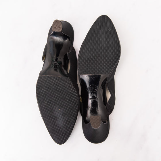 Chanel Vintage Black Satin Slingback Heels