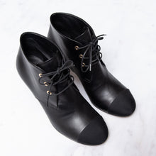  Chanel Black Leather Lace Up Ankle Boots