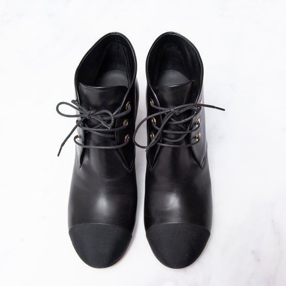 Chanel Black Leather Lace Up Ankle Boots