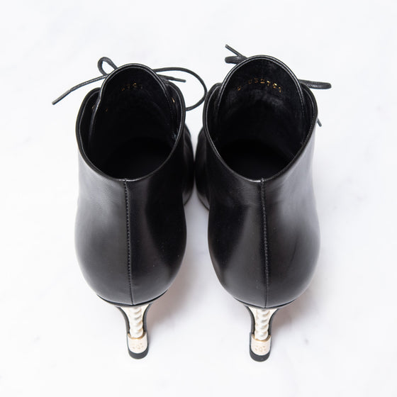 Chanel Black Leather Lace Up Ankle Boots