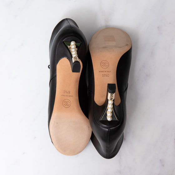 Chanel Black Leather Lace Up Ankle Boots