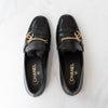 Chanel Black Leather Logo Loafers