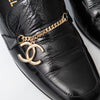 Chanel Black Leather Logo Loafers