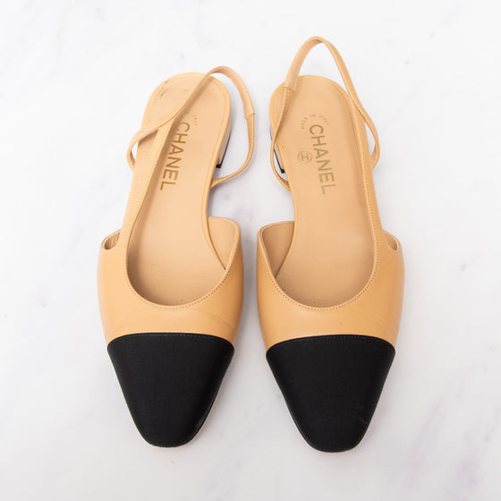 Chanel Beige Goatskin Leather Slingback Flats