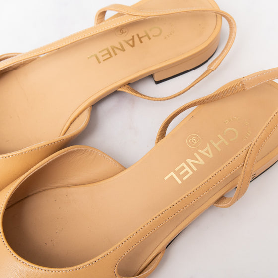 Chanel Beige Goatskin Leather Slingback Flats