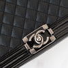 Chanel Classic Black Leather And Patent Trim Medium Boy Bag