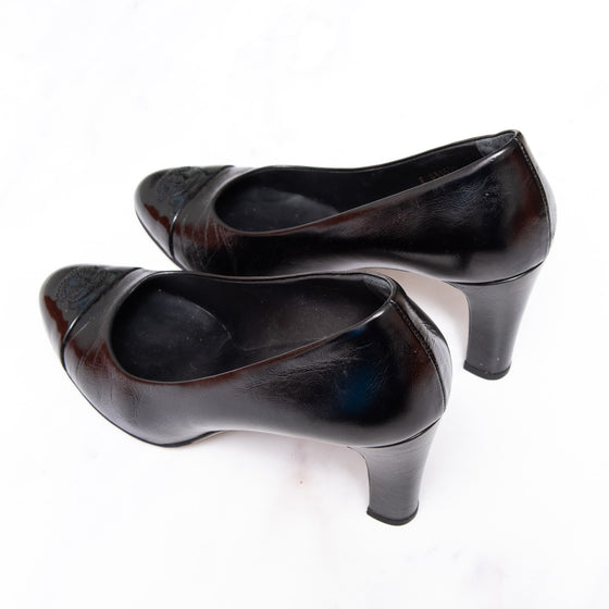 Chanel Black Leather Pumps Patent Toe