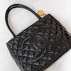 Chanel Vintage Black Quilted Patent Leather  Medallion Tote Bag