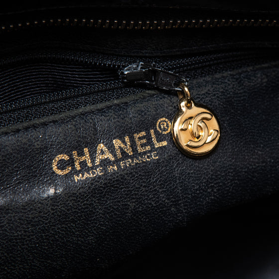 Chanel Vintage Black Quilted Patent Leather  Medallion Tote Bag