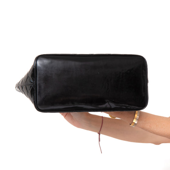 Chanel Vintage Black Quilted Patent Leather  Medallion Tote Bag