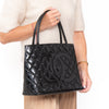 Chanel Vintage Black Quilted Patent Leather  Medallion Tote Bag