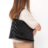 Chanel Vintage Black Quilted Patent Leather  Medallion Tote Bag