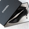 Chanel Black Leather And Grosgrain Cap Toe Pearl Embellished Court Pumps