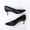 Chanel Black Leather And Grosgrain Cap Toe Pearl Embellished Court Pumps