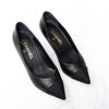 Chanel Black Leather And Grosgrain Cap Toe Pearl Embellished Court Pumps