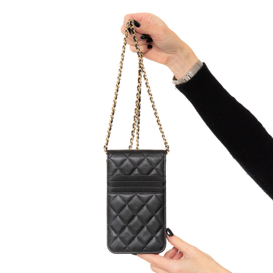 Chanel Black Caviar Leather Phone Holder Crossbody Bag