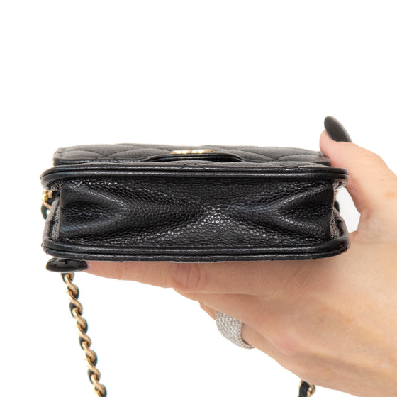 Chanel Black Caviar Leather Phone Holder Crossbody Bag