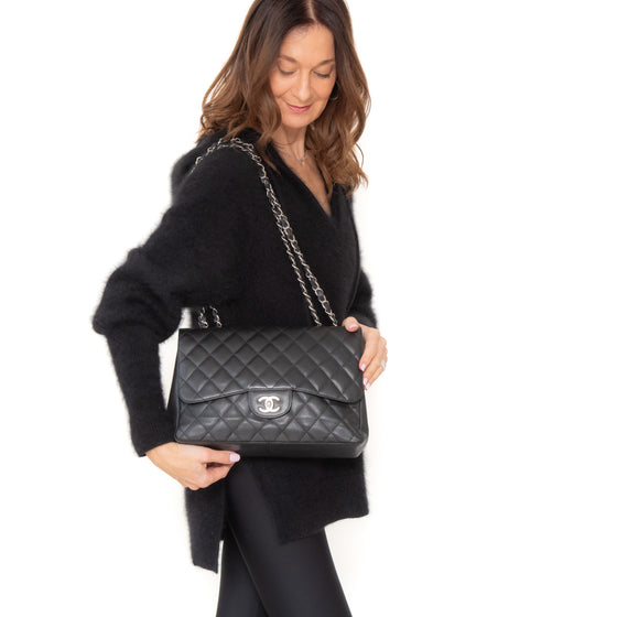 Chanel Black Jumbo Classic Single Flap Bag Caviar Leather