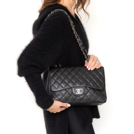 Chanel Black Jumbo Classic Single Flap Bag Caviar Leather