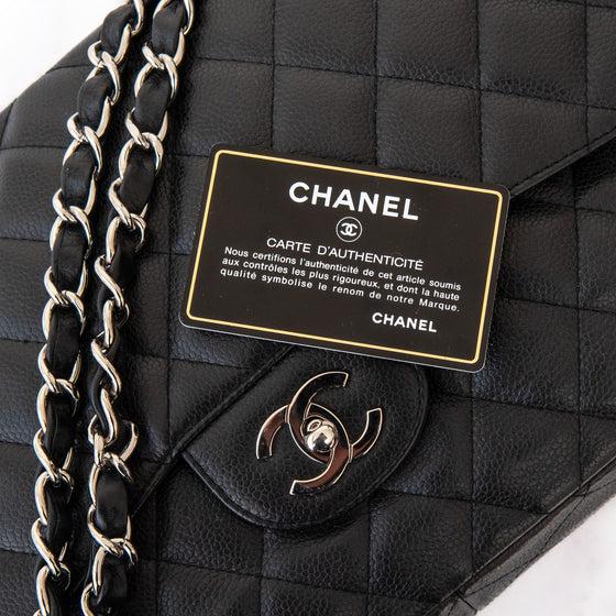 Chanel Black Jumbo Classic Single Flap Bag Caviar Leather