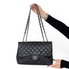  Chanel Black Jumbo Classic Single Flap Bag Caviar Leather