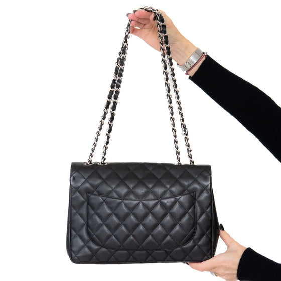 Chanel Black Jumbo Classic Single Flap Bag Caviar Leather