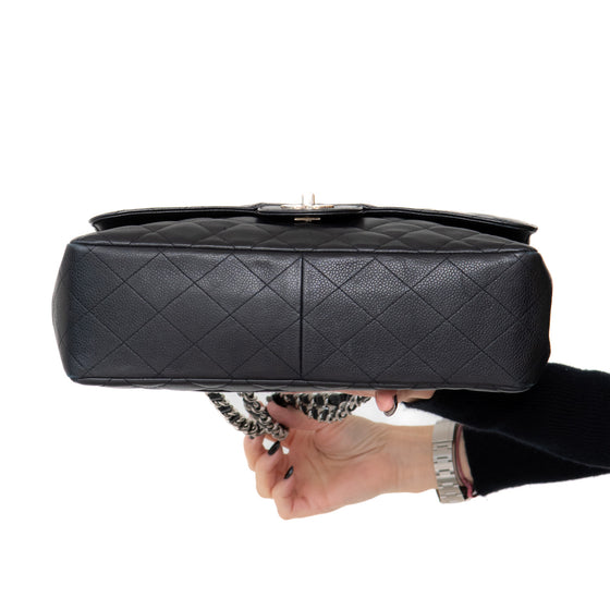 Chanel Black Jumbo Classic Single Flap Bag Caviar Leather