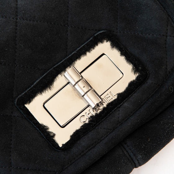 Chanel Black Shearling Mademoiselle Lock Shoulder Bag
