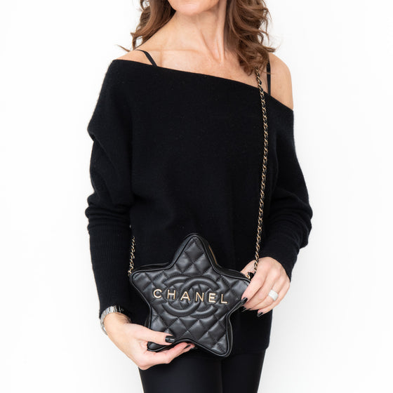 Chanel Black Leather Limited Edition Star Handbag