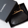Chanel Vintage Black Leather CC Kiss Lock Clutch On Chain Bag