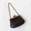 Chanel Vintage Black Leather CC Kiss Lock Clutch On Chain Bag