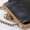 Chanel Vintage Black Leather CC Kiss Lock Clutch On Chain Bag