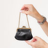 Chanel Vintage Black Leather CC Kiss Lock Clutch On Chain Bag