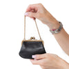 Chanel Vintage Black Leather CC Kiss Lock Clutch On Chain Bag