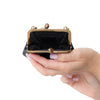 Chanel Vintage Black Leather CC Kiss Lock Clutch On Chain Bag