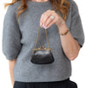 Chanel Vintage Black Leather CC Kiss Lock Clutch On Chain Bag