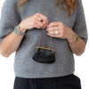Chanel Vintage Black Leather CC Kiss Lock Clutch On Chain Bag