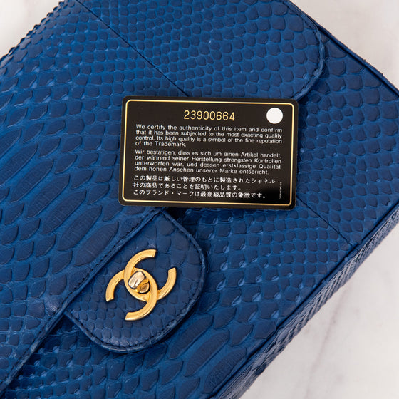Chanel Blue Python Jumbo Classic  Double Flap Bag
