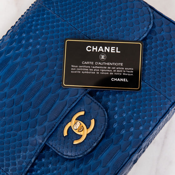Chanel Blue Python Jumbo Classic  Double Flap Bag