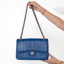  Chanel Blue Python Jumbo Classic  Double Flap Bag